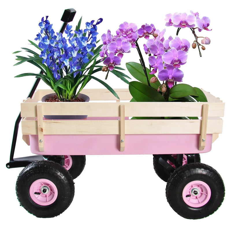 Outdoor All Terrain Garden Wagon with Wooden Railings and Pneumatic Tires by HouseOfZazla
