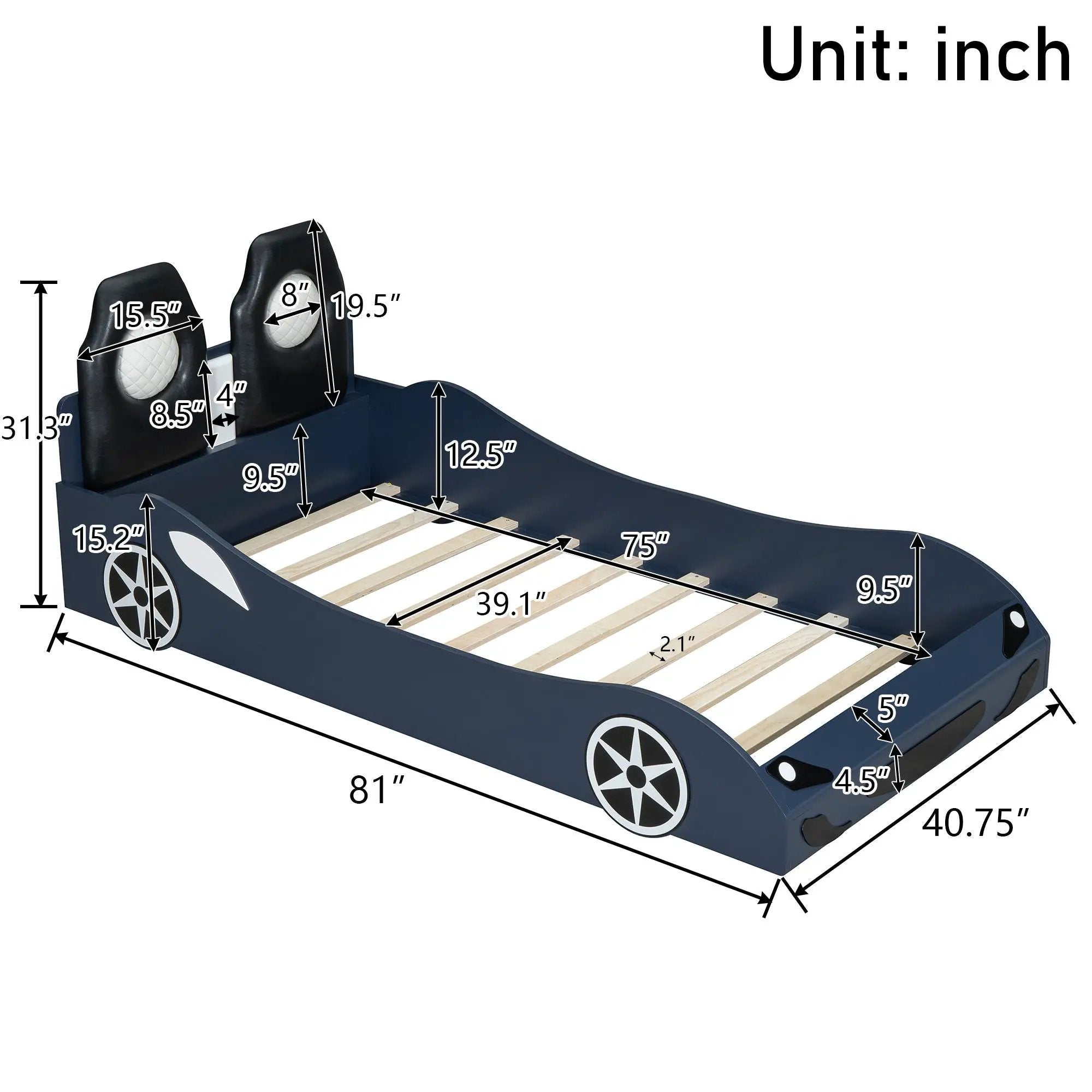 Race Car Shaped Platform Bed With LED And Upholstered Backrest In by Unique Piece Furniture