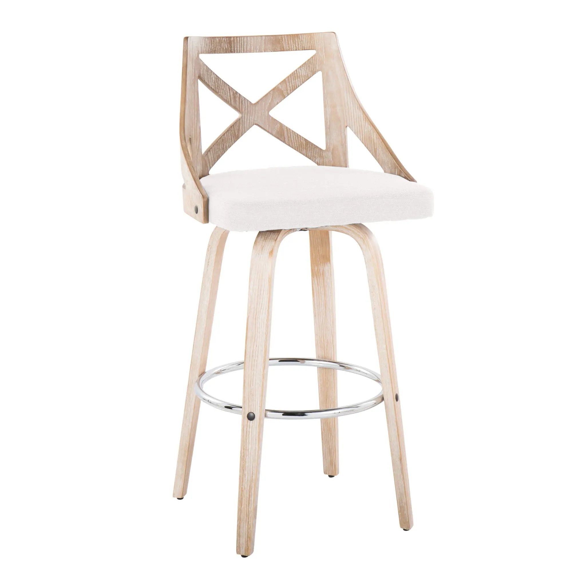 Charlotte - Farmhouse Fixed Height Bar Stool With Swivel And Round Footrest (Set of 2) by HouseOfZazla