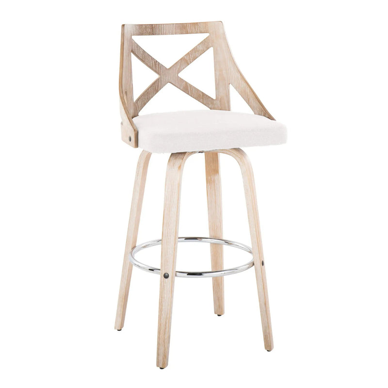 Charlotte - Farmhouse Fixed Height Bar Stool With Swivel And Round Footrest (Set of 2) by HouseOfZazla