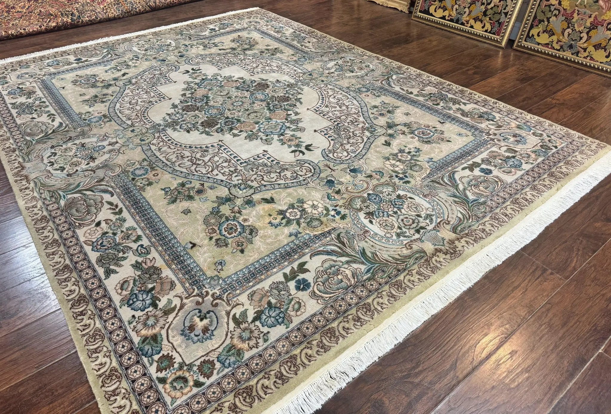 Pak Persian Rug 8 x 10.6, Elegant Oriental Carpet, Floral Medallion, Vintage Handmade Wool Rug, FIne 240 KPSI by Jewel Rugs