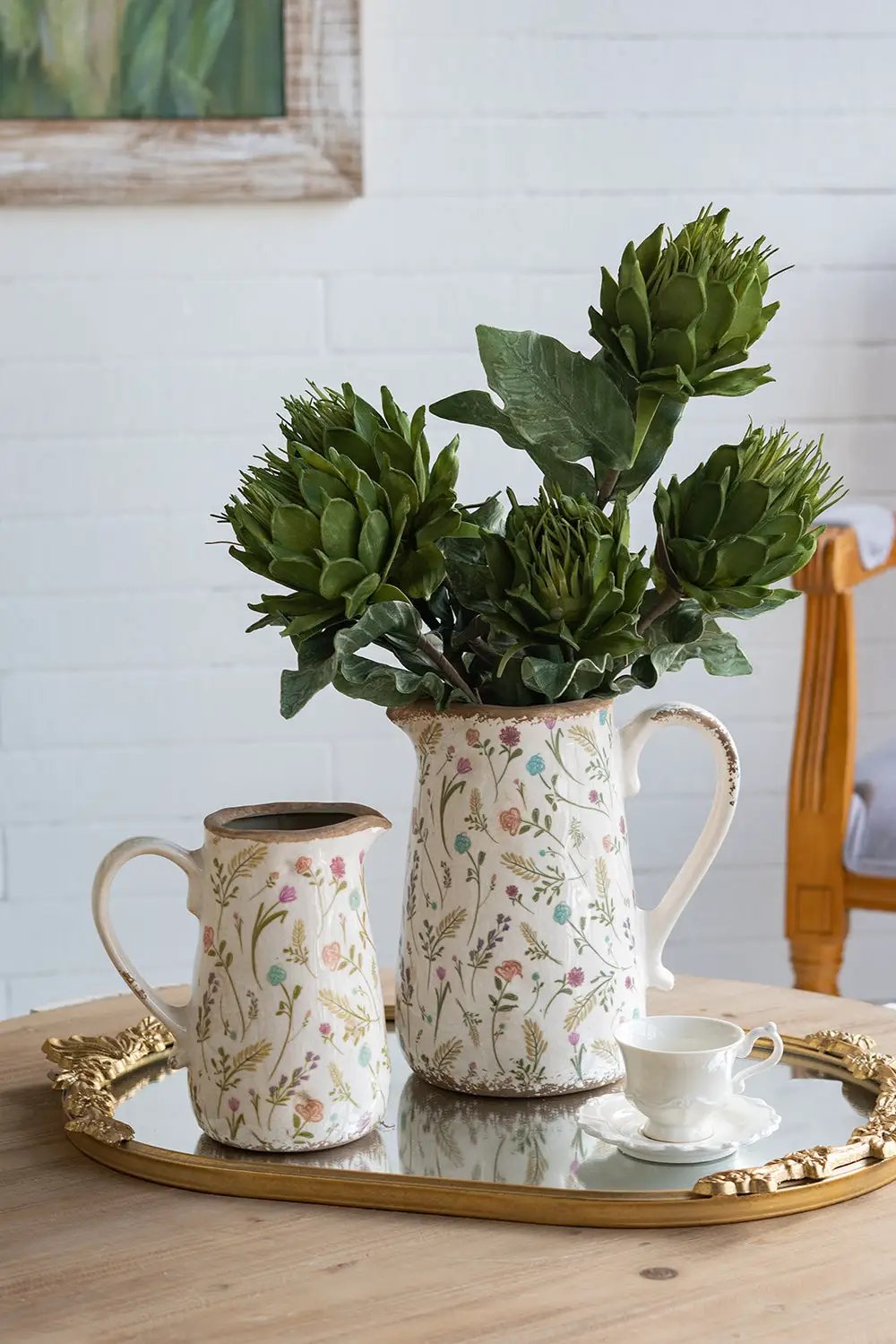 6.3x4.5x7.1' Round Ceramic Pitcher Vase with Multi-Colored Floral Motifs by HouseOfZazla