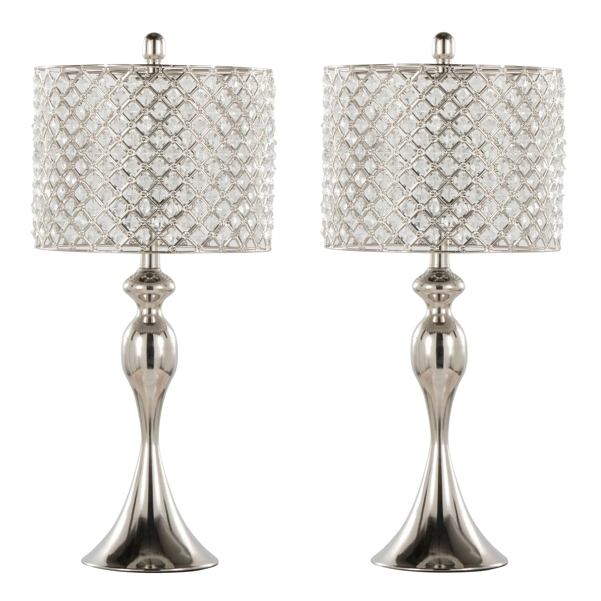 Ashland - Contemporary Table Lamp Square Clear Crystal (Set of 2) - Polished Nickel by HouseOfZazla