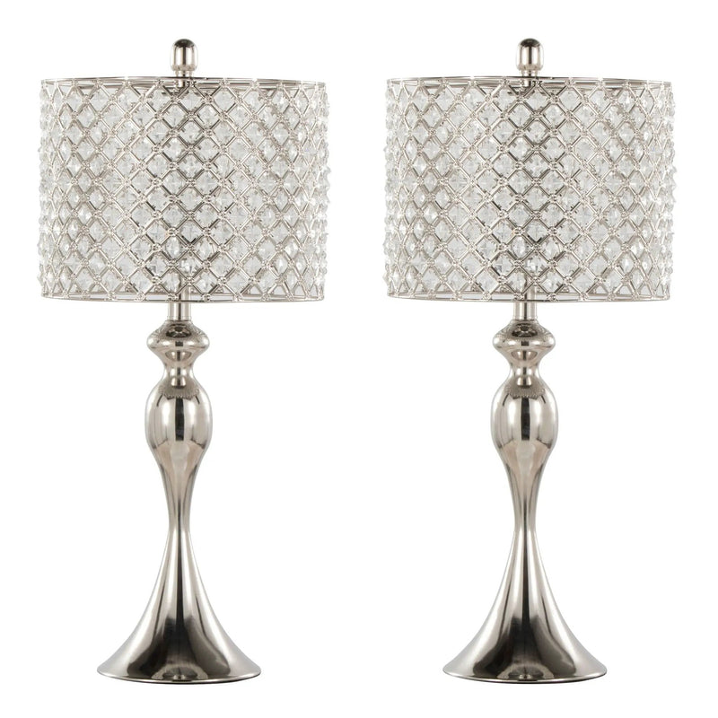 Ashland - Contemporary Table Lamp Square Clear Crystal (Set of 2) - Polished Nickel by HouseOfZazla