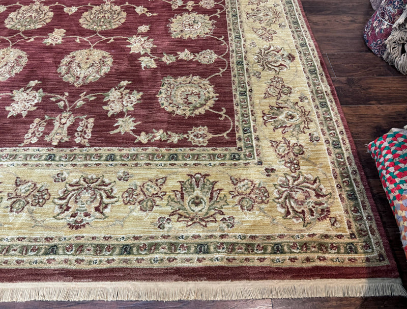 Traditional Wool Oriental Rug 9x13, Large Power Loomed Carpet, Burgundy by Jewel Rugs