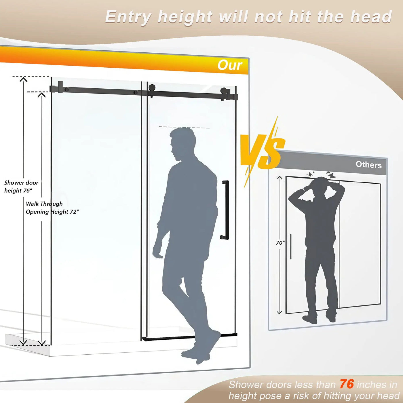 Frameless Single Sliding Shower Door & Handle And Square Tube Track by HouseOfZazla