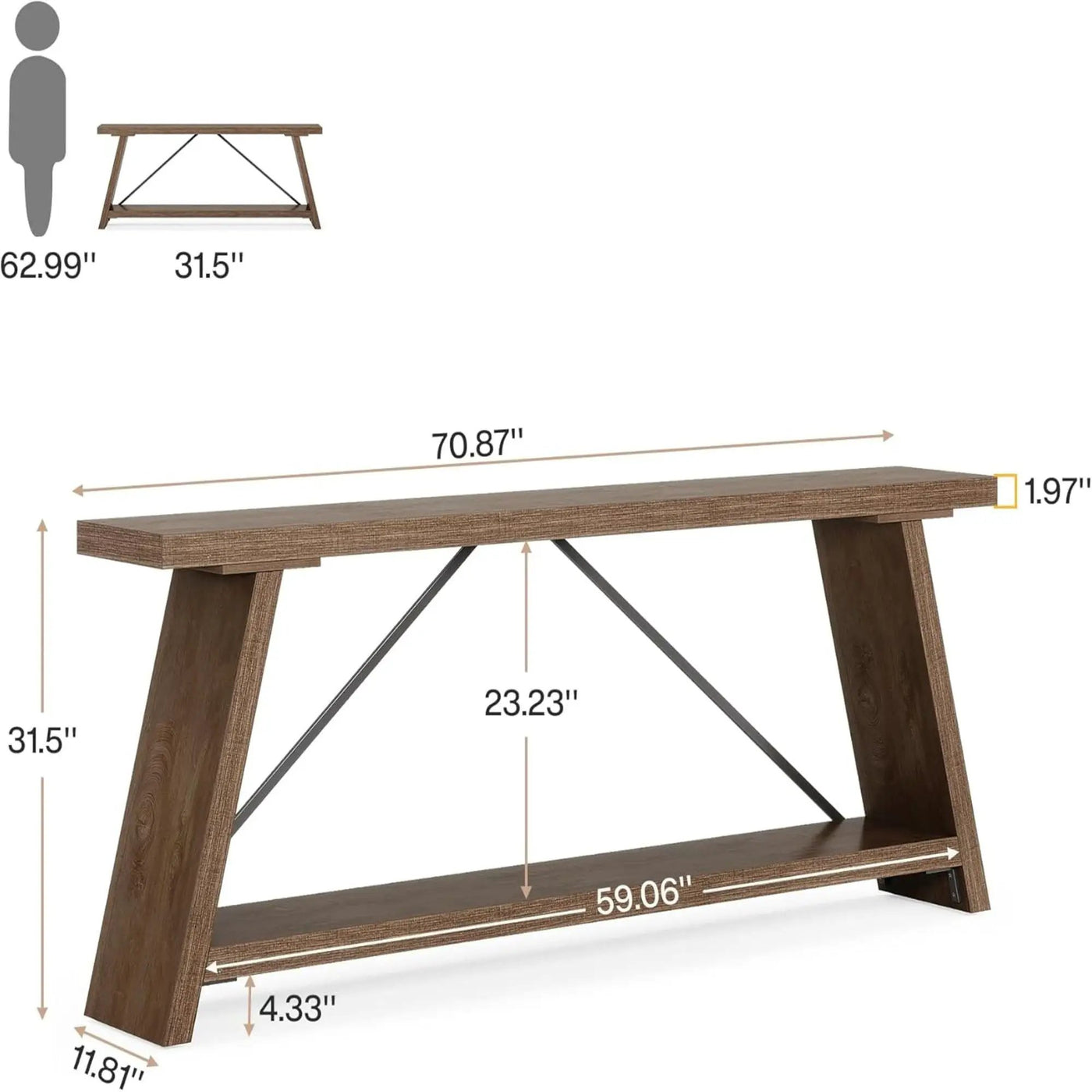 Console Table Extra Long Sofa Table With 2 Tier Shelves For Living Room by HouseOfZazla