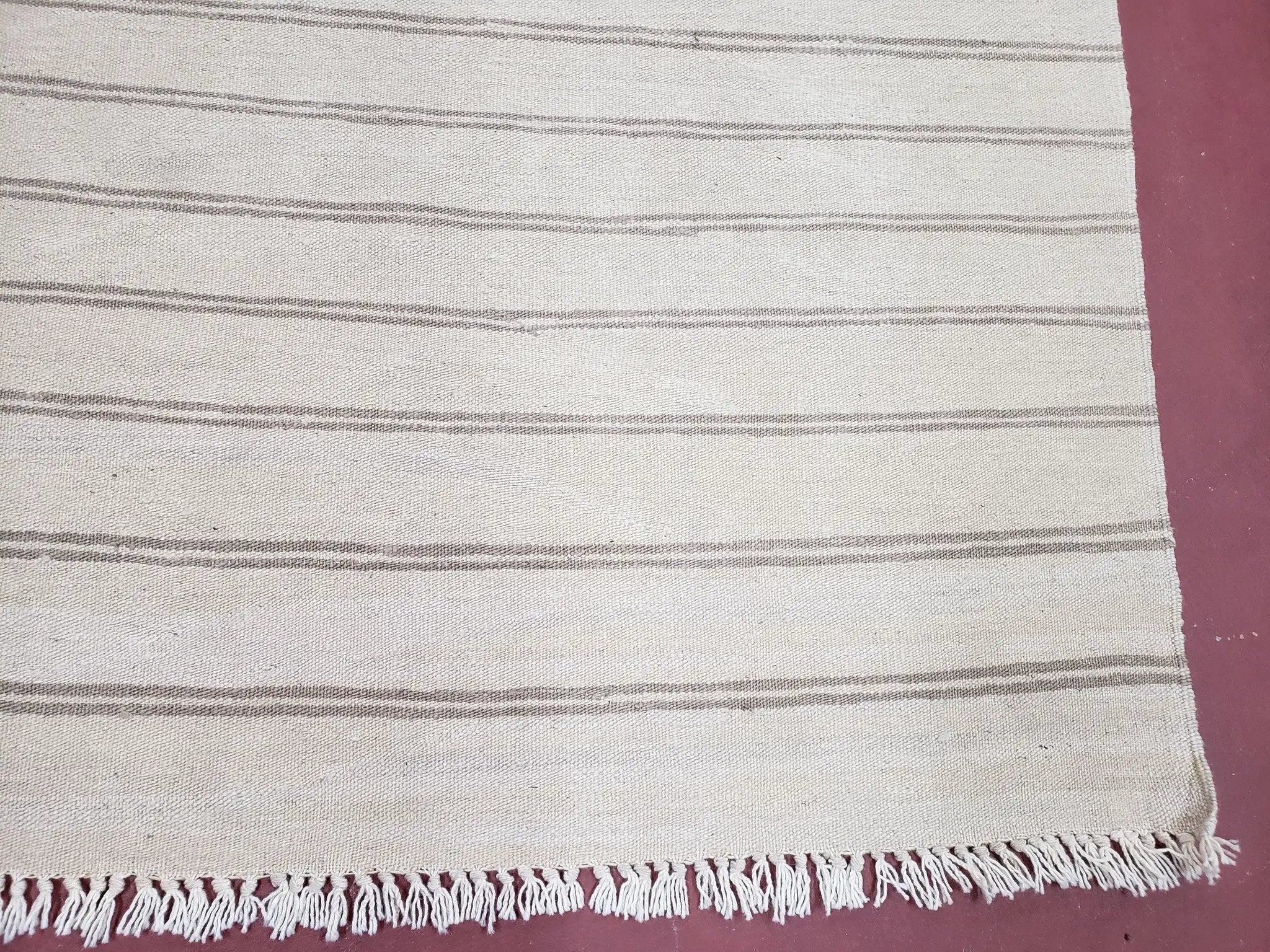 New Striped Turkish Kilim Area Rug 4x6 ft, Hand-Knotted, Wool, Light Gray, Earth Tone Decor, Flatweave Kilim, Two Toned Rug, Southwestern by Jewel Rugs