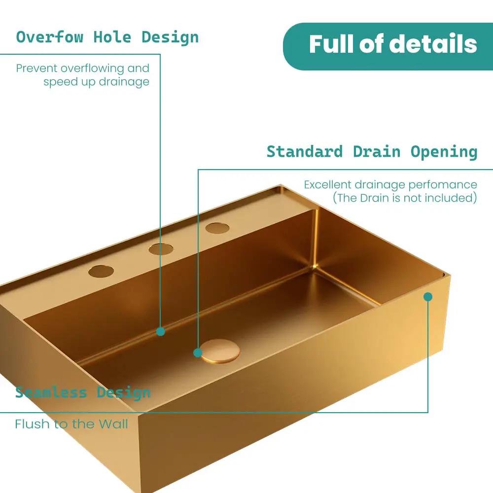 20"x14" Integrated Brushed Gold Stainless Steel Sink by HouseOfZazla