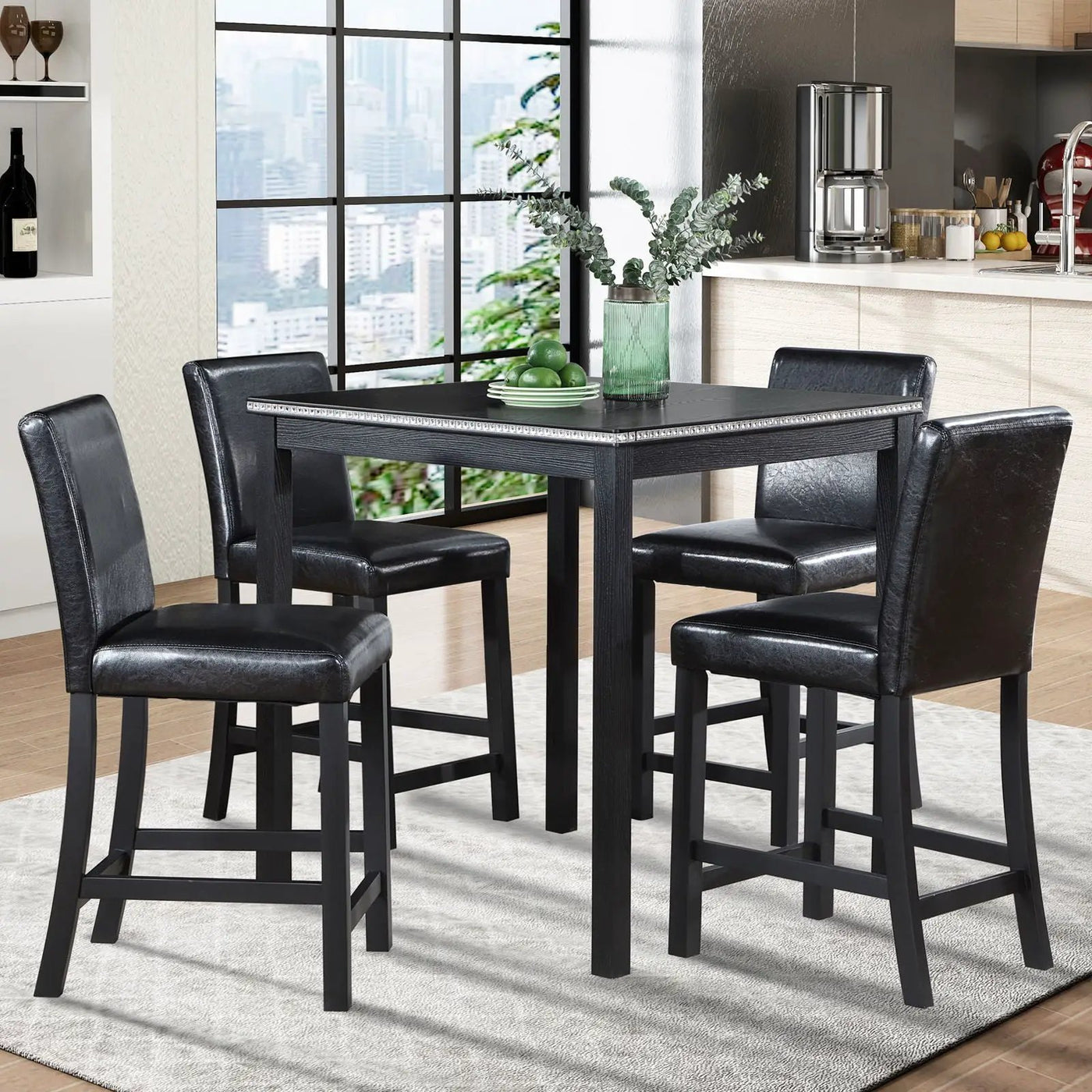 5 Pieces Counter Height Table Set, Kitchen Table With Square Table And 4 Upholstered Chairs by HouseOfZazla