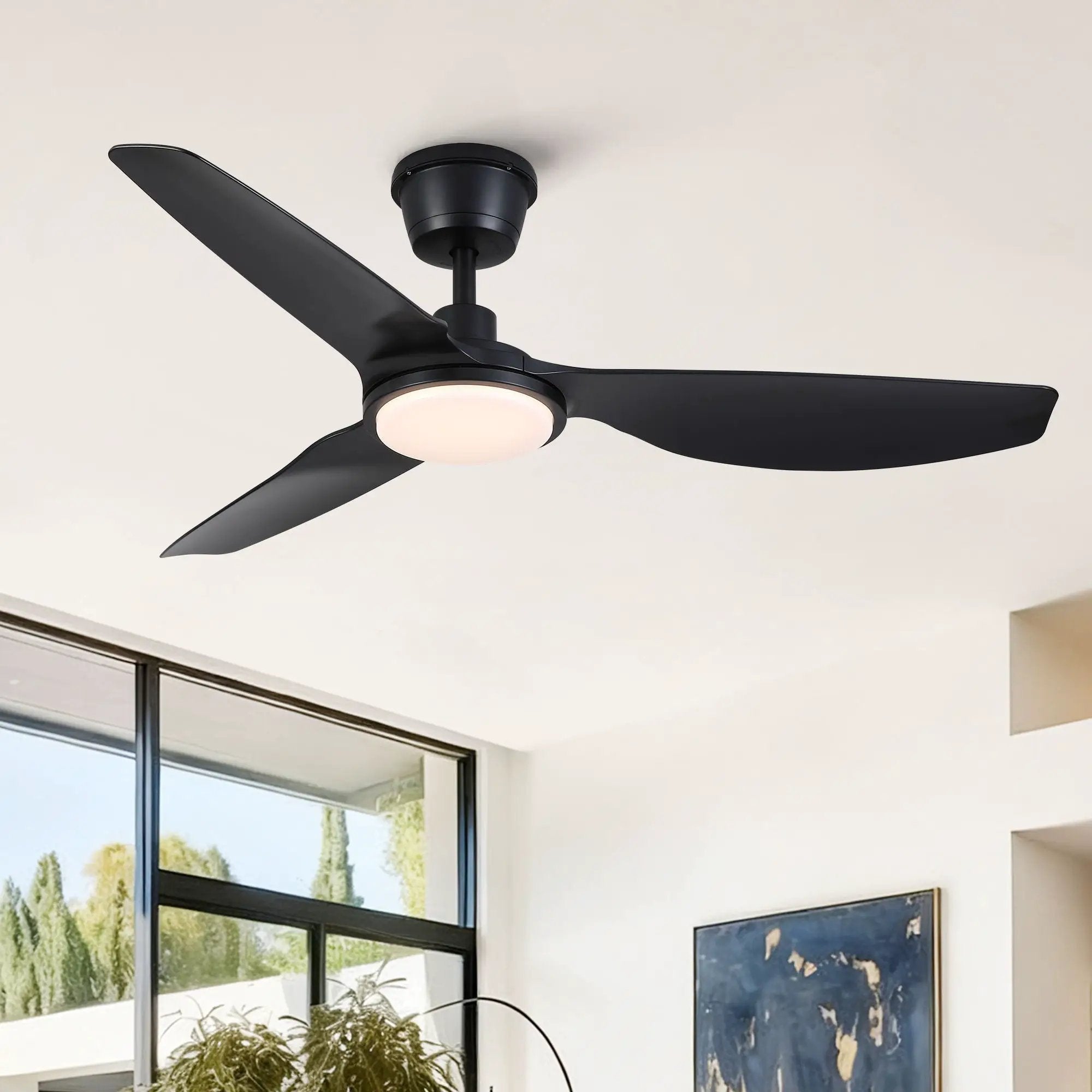 Outdoor Waterproof Ceiling Fan With Light And Quiet DC Motor, Blades For Bedroom - Black by HouseOfZazla