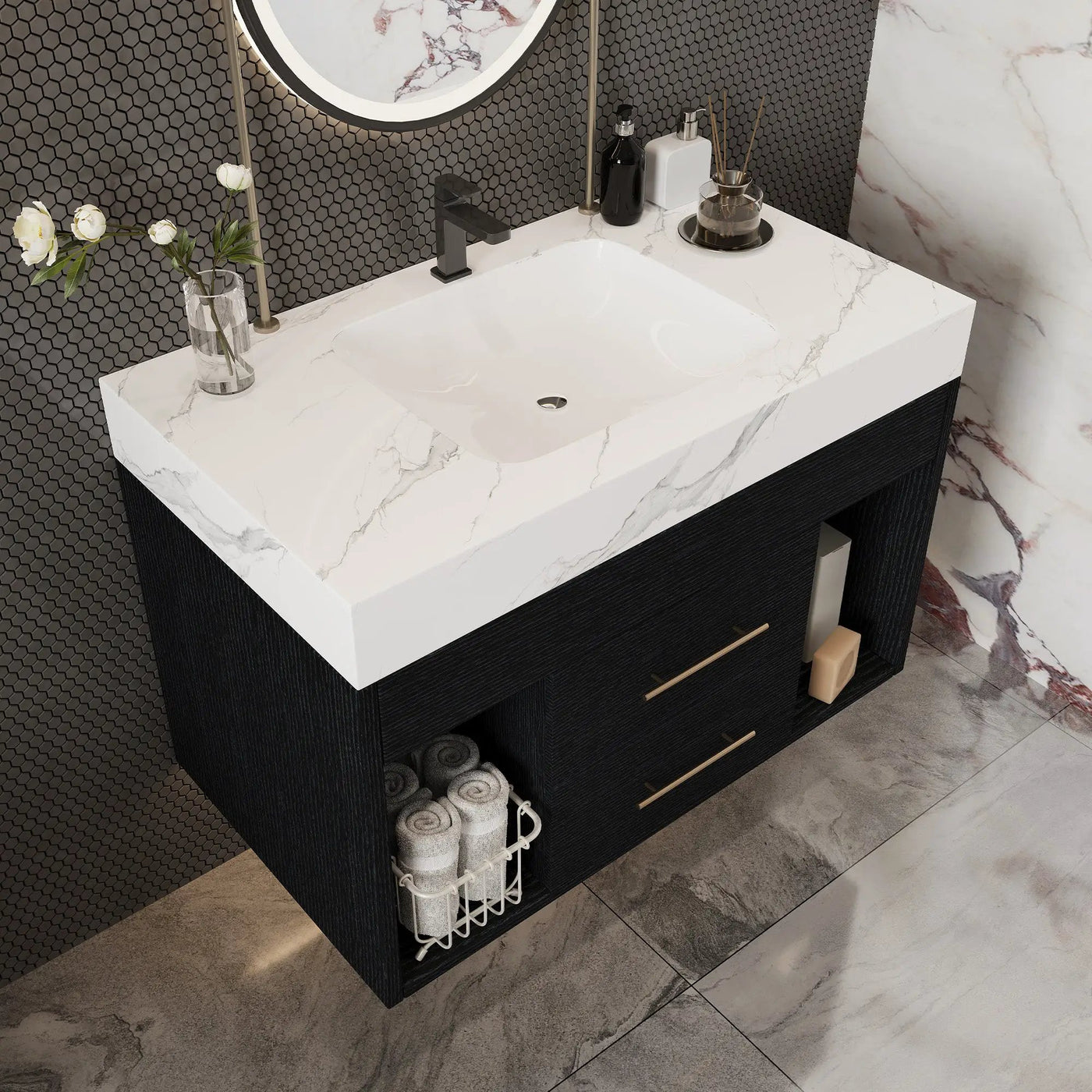 29.9" Modern Floating Bathroom Vanity with Sintered Stone Top by HouseOfZazla
