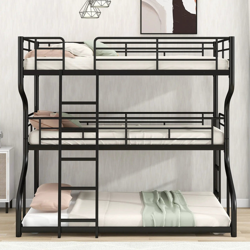 Industrial Triple Bunk Bed With Dual Ladders Frame, Space Saving Design by HouseOfZazla