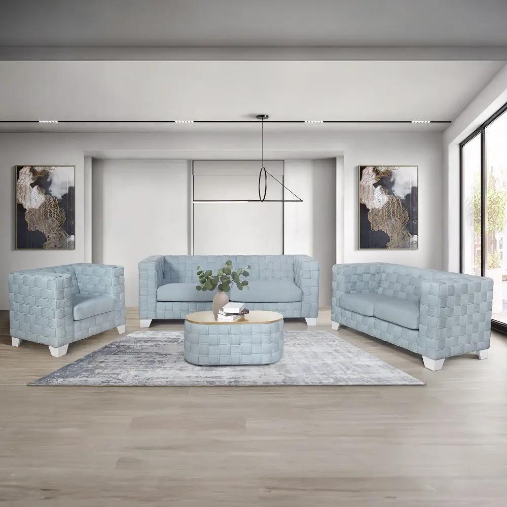 Saree - Loveseat - Light Teal Chenille & White by Unique Piece Furniture