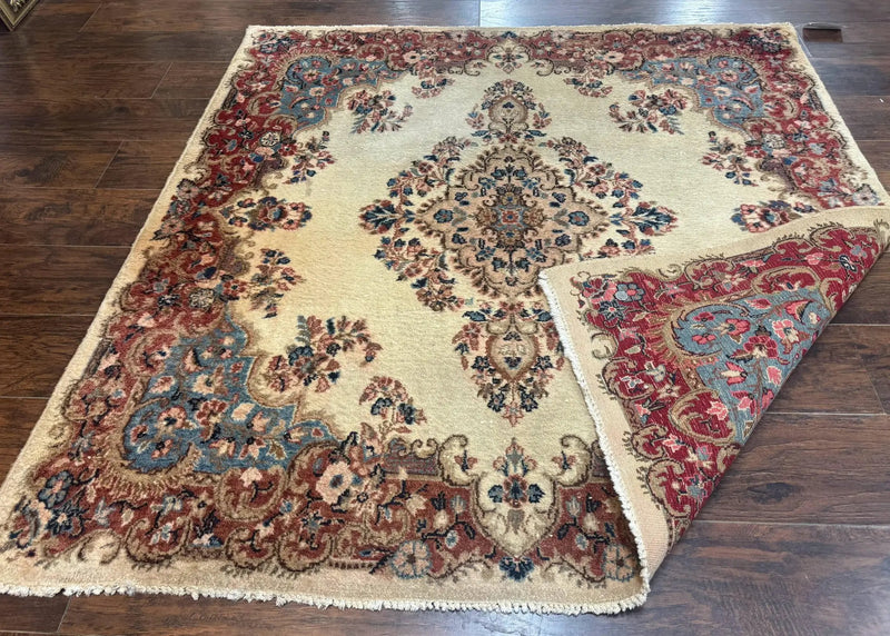 Square Persian Kerman Rug, Beige/Cream and Light Blue, Traditional Persian Rug, 5.5 x 5.5 ft by Jewel Rugs