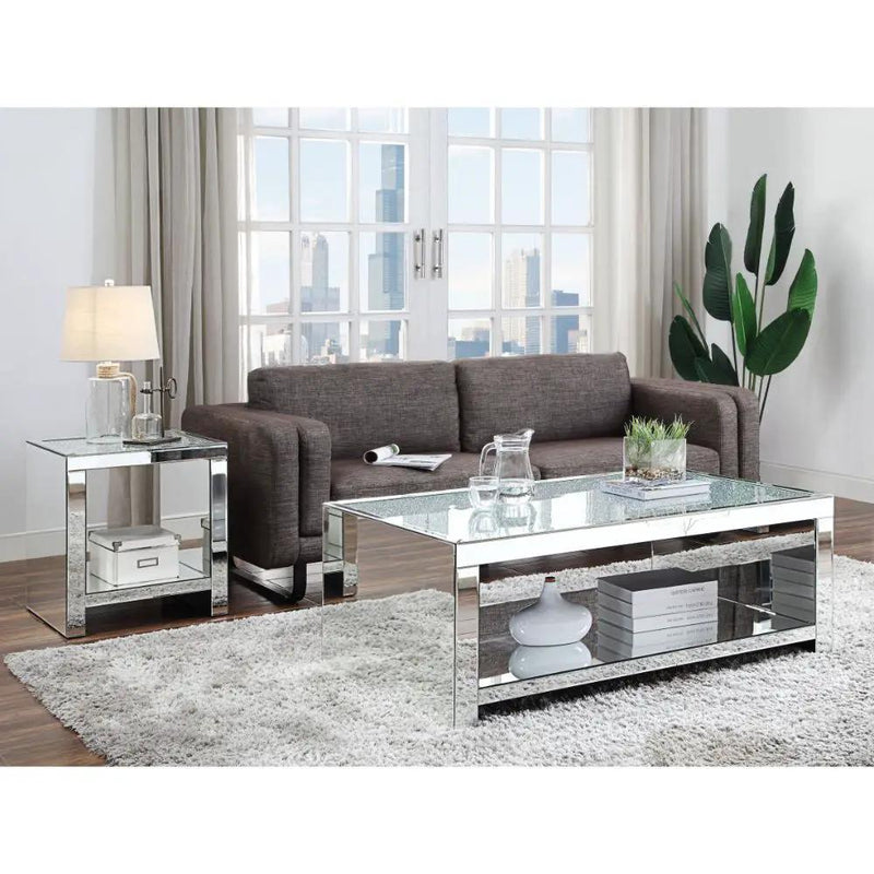 Noralie - Coffee Table - Clear Glass, Mirrored & Faux Diamonds by Unique Piece Furniture