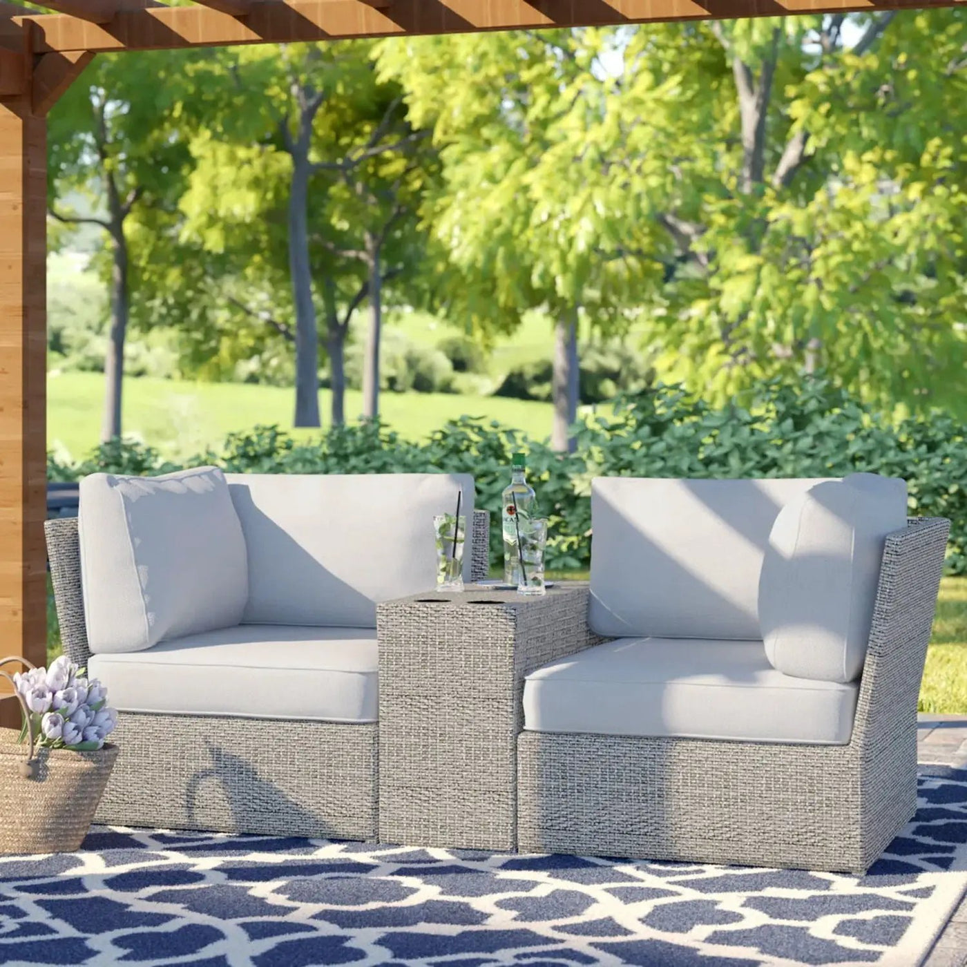 Outdoor Wicker Loveseat With Cushions by Unique Piece Furniture