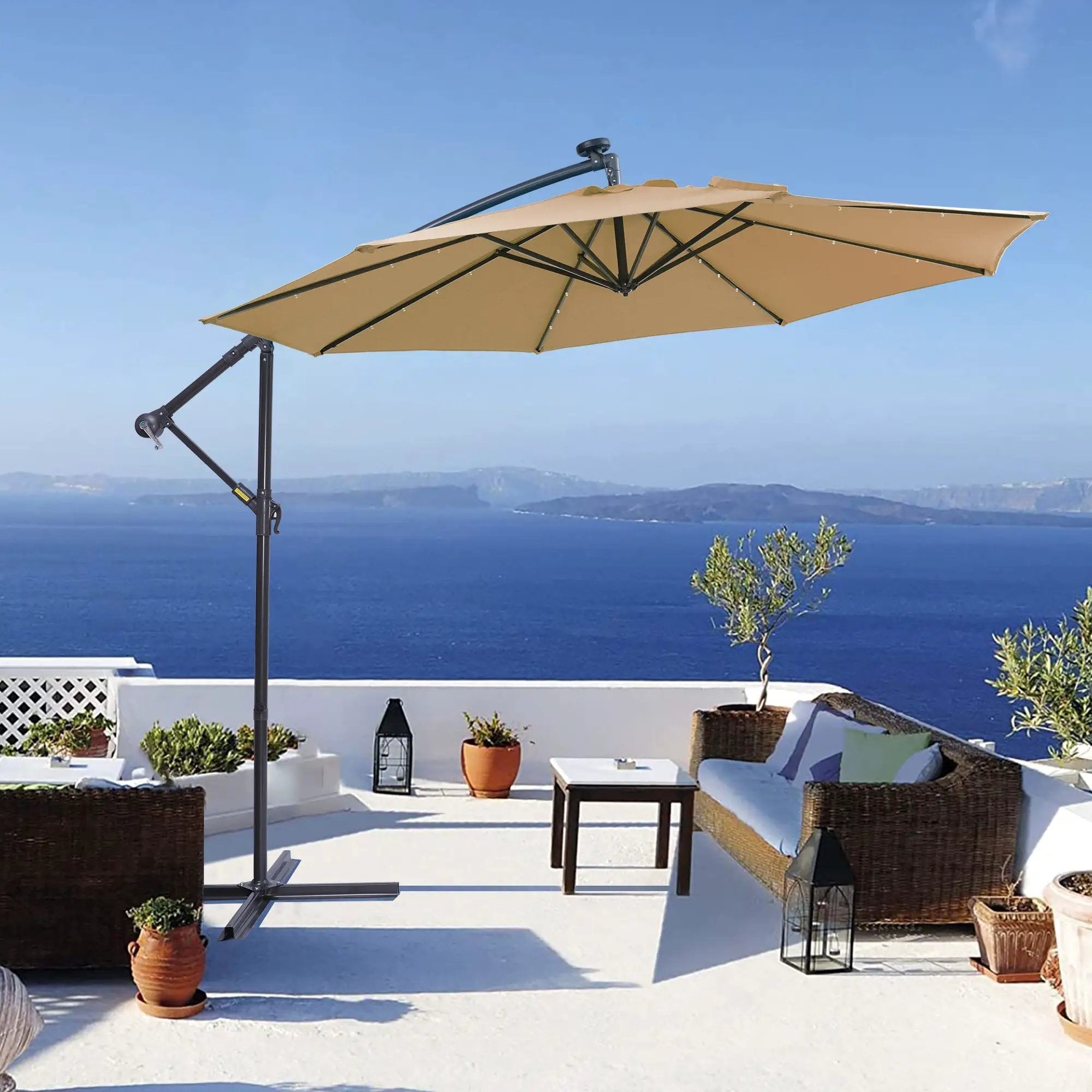 Outdoor Cantilever Patio Umbrella with 32 LED Lights, 10 ft by HouseOfZazla