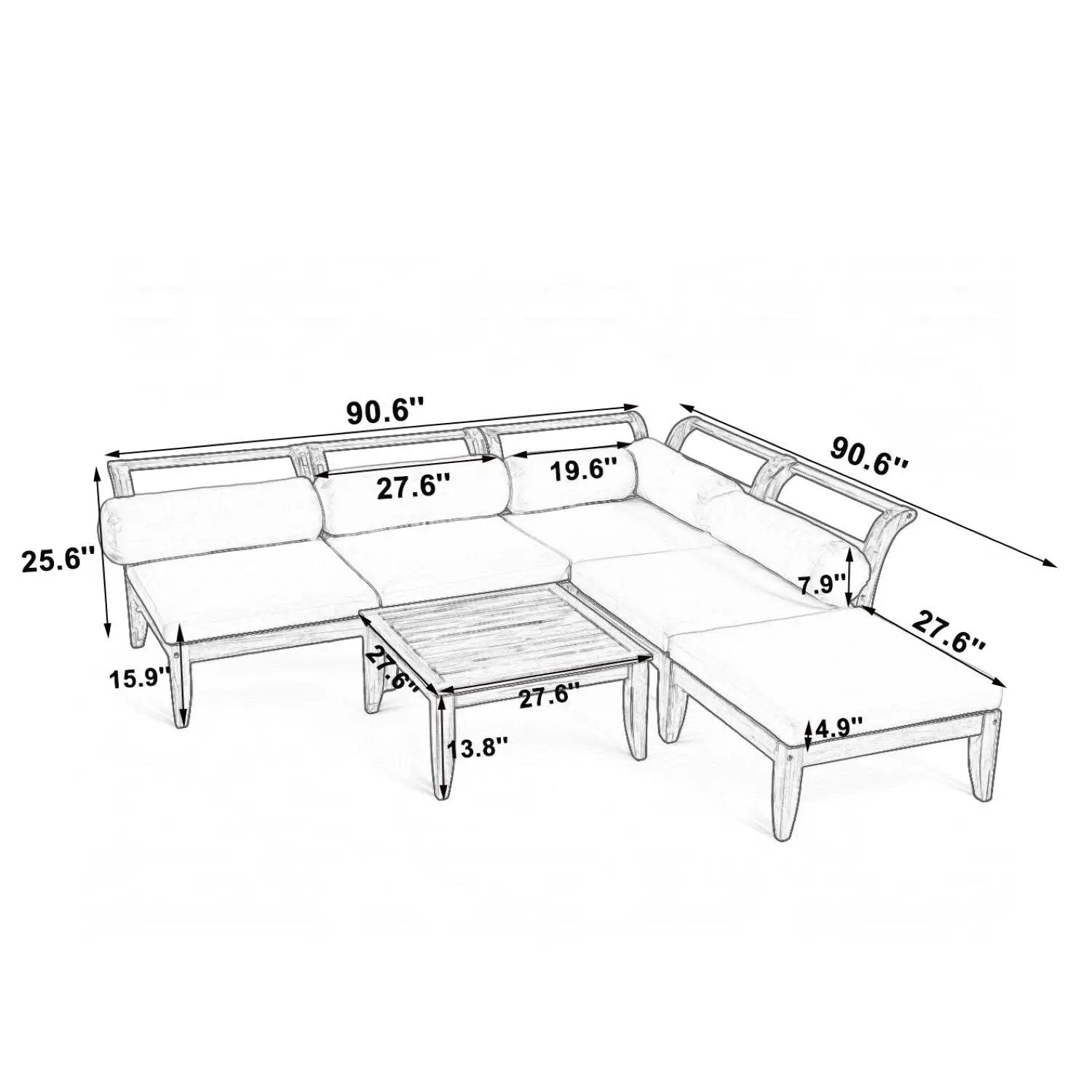 6 Piece Acacia Wood Outdoor Modular Sectional with Daybed and Tea Table by HouseOfZazla