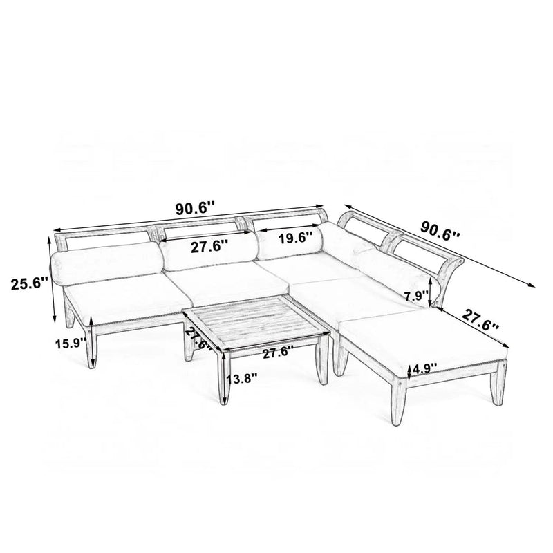 6 Piece Acacia Wood Outdoor Modular Sectional with Daybed and Tea Table by HouseOfZazla