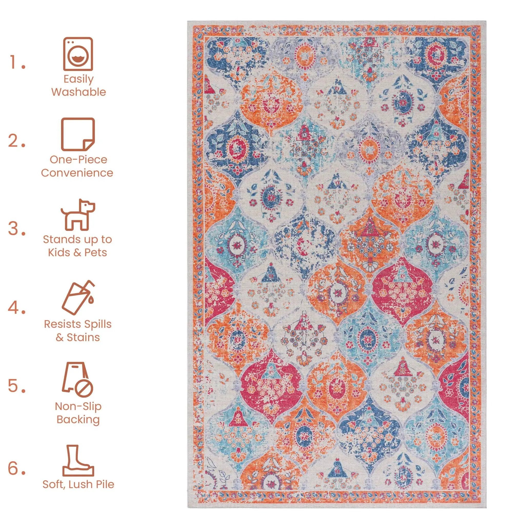 Maval - 6' X 9' Washable Area Rug - Cream by HouseOfZazla