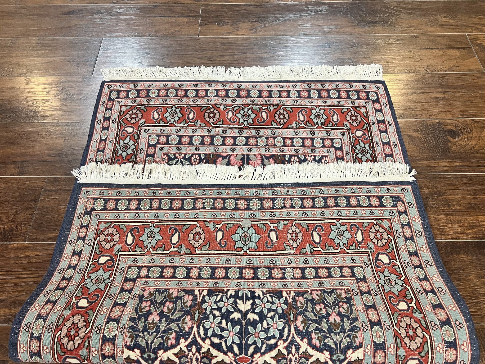Pak Persian Rug 3x4, Wool Hand Knotted Vintage Traditional Carpet, Navy Blue & Red, Very Fine Small Handmade Floral Rug by Jewel Rugs