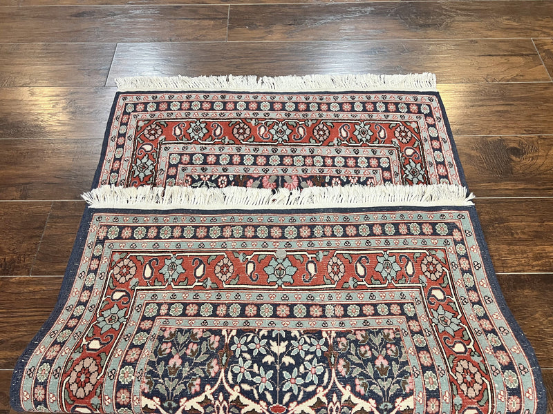 Pak Persian Rug 3x4, Wool Hand Knotted Vintage Traditional Carpet, Navy Blue & Red, Very Fine Small Handmade Floral Rug by Jewel Rugs