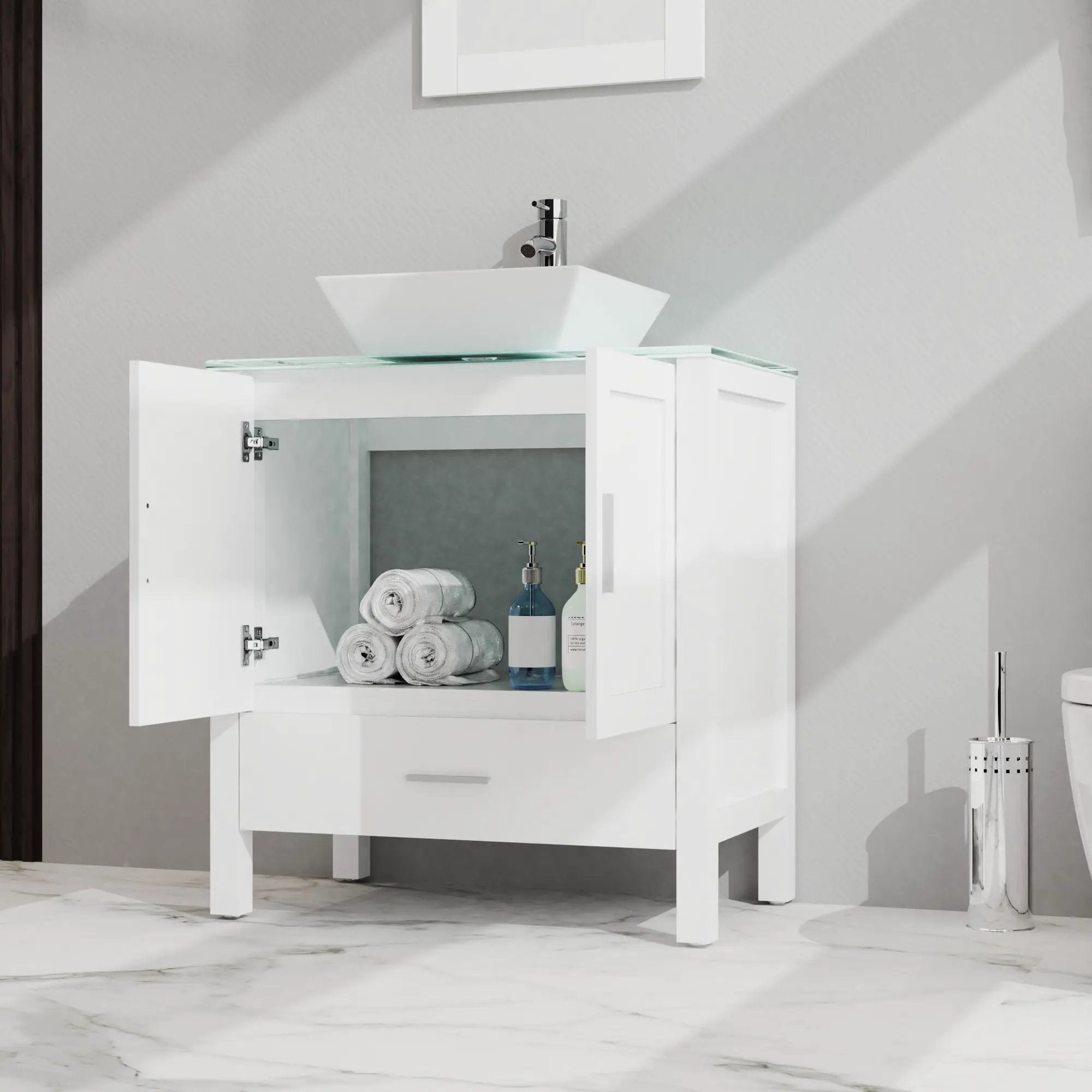 Bathroom Vanity And Sink Combo Glass Top Cabinet With Mirror by Unique Piece Furniture