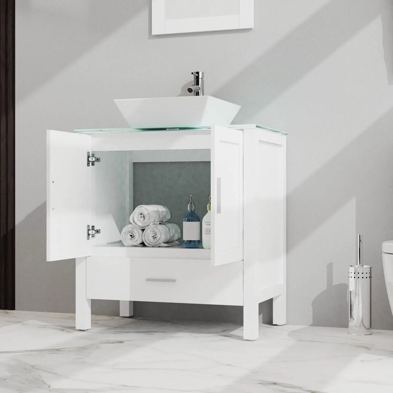 Bathroom Vanity And Sink Combo Glass Top Cabinet With Mirror by HouseOfZazla