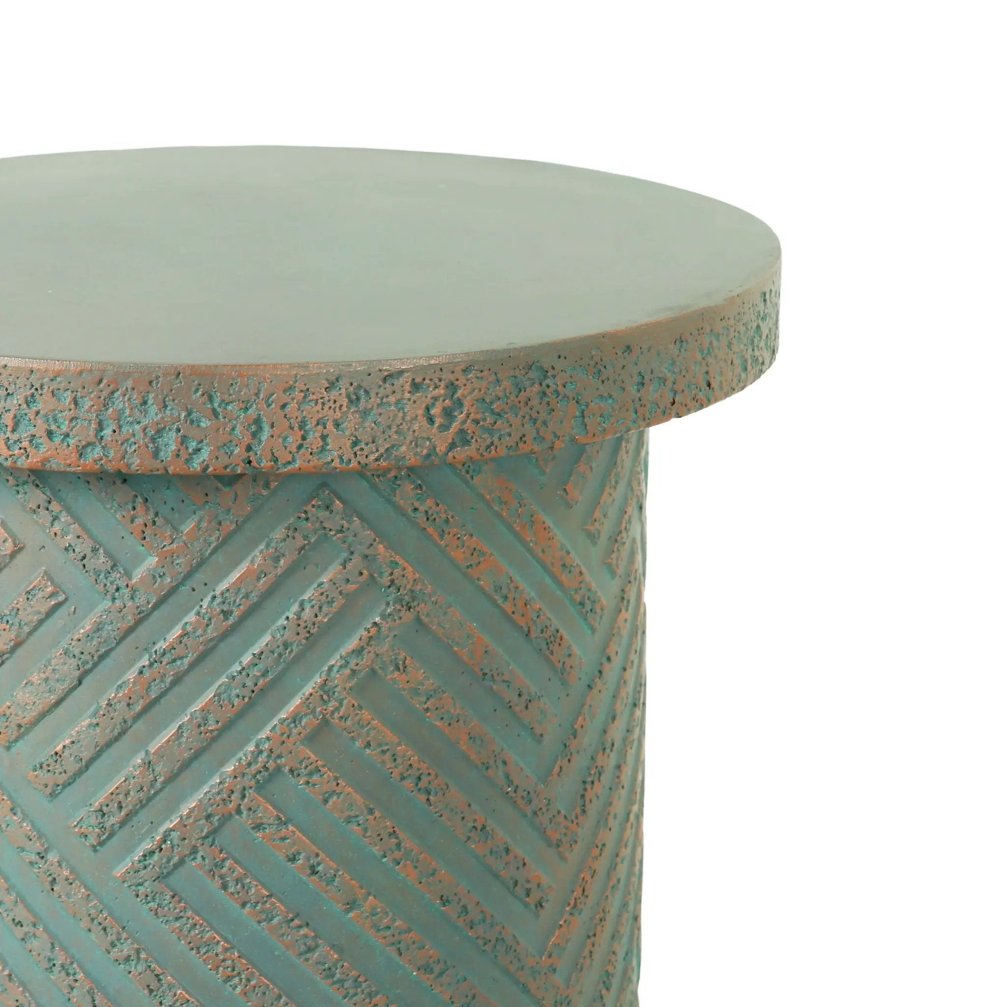 Round Outdoor End Table With Tree Stump Design For Patio - Golden / Green / Peacock by Unique Piece Furniture