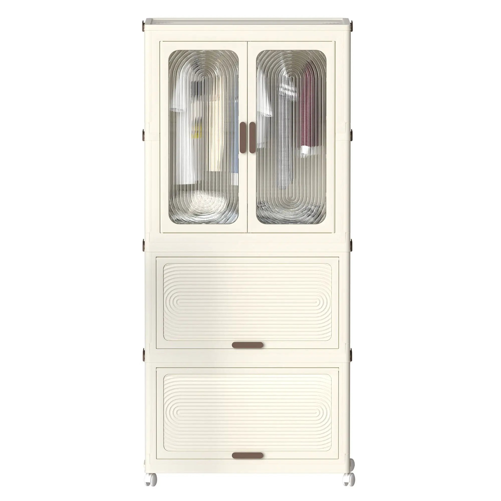 Portable Wardrobe Closet Storage Organizer With Magnetic Doors And Hanging Rod - Cream White by Unique Piece Furniture