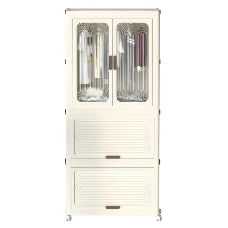 Portable Wardrobe Closet Storage Organizer With Magnetic Doors And Hanging Rod - Cream White by HouseOfZazla