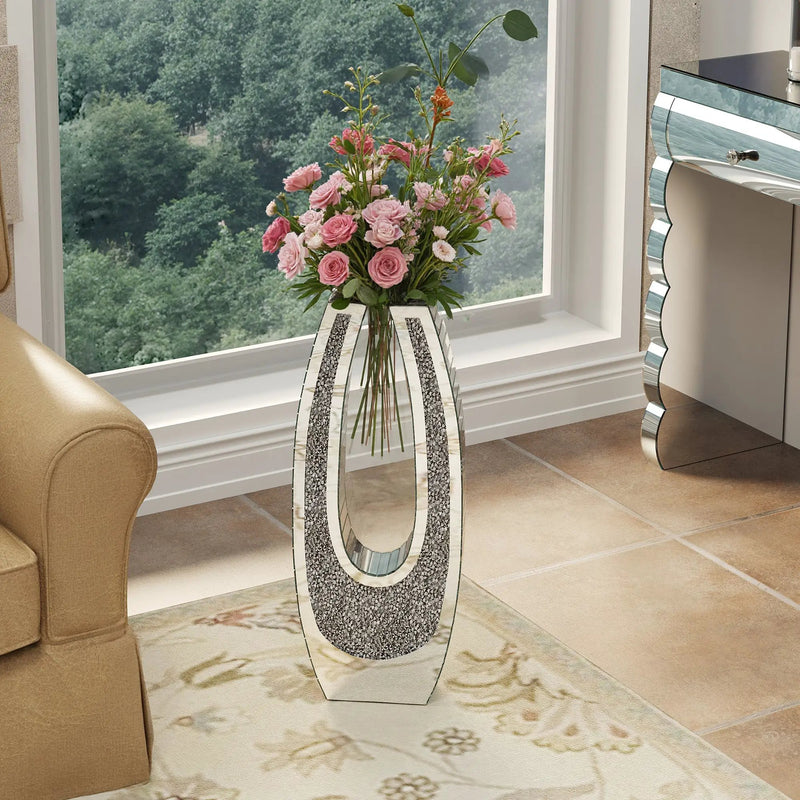24.01" U-Shaped Floor Vase Shattered Diamond Mirror Surface by HouseOfZazla