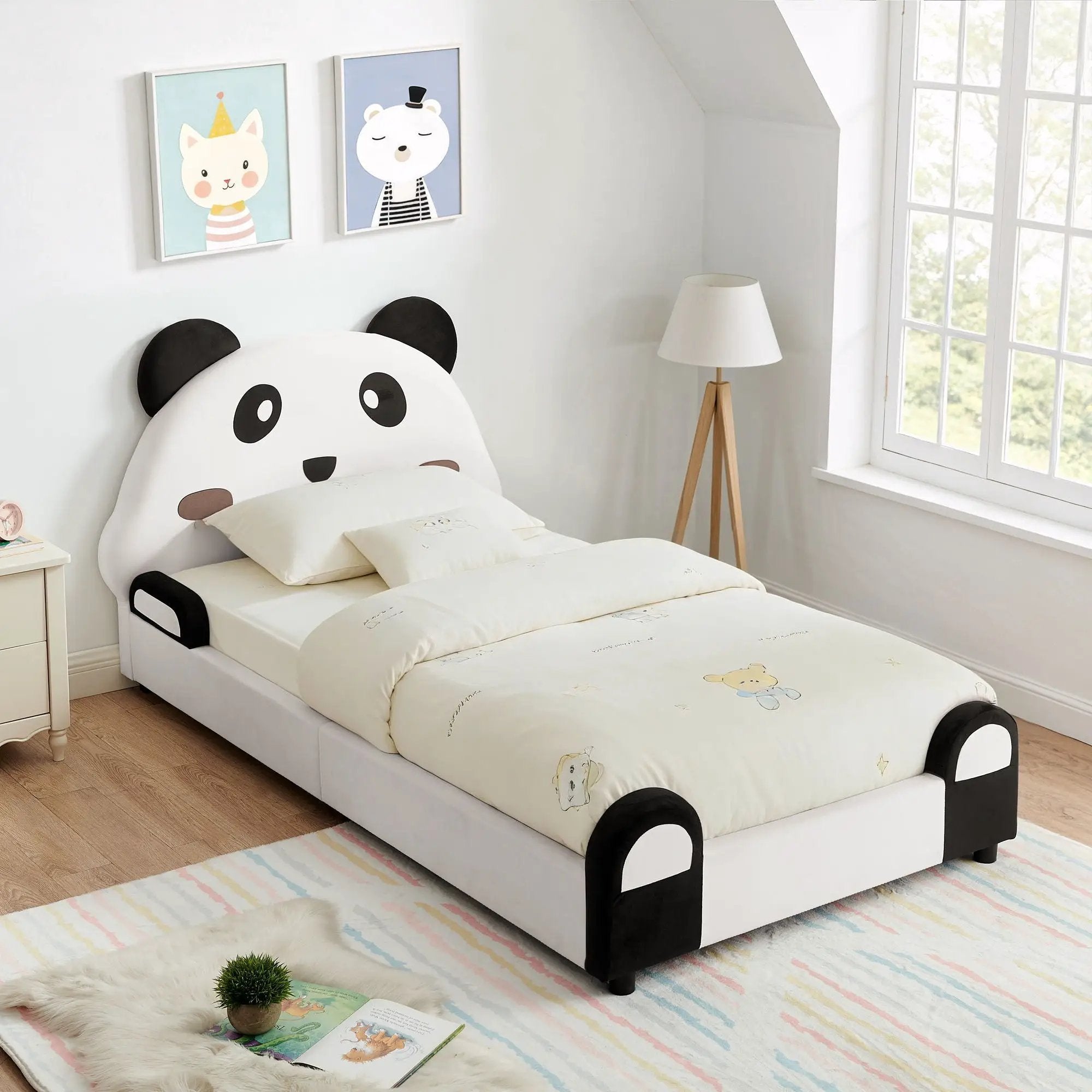 Twin Size Cute Panda Shaped Kids Bed - White / Black by Unique Piece Furniture