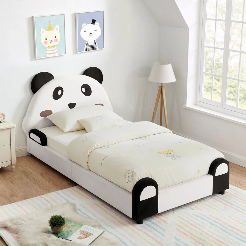 Twin Size Cute Panda Shaped Kids Bed - White / Black by Unique Piece Furniture