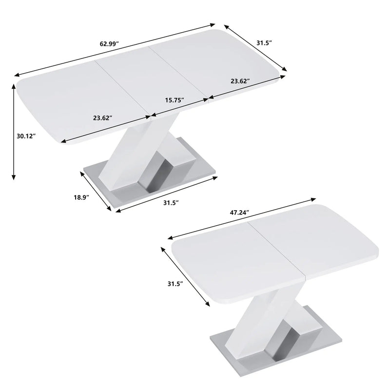 Rectangle Dining Table, Stretchable, X Shape Legs - White by Unique Piece Furniture