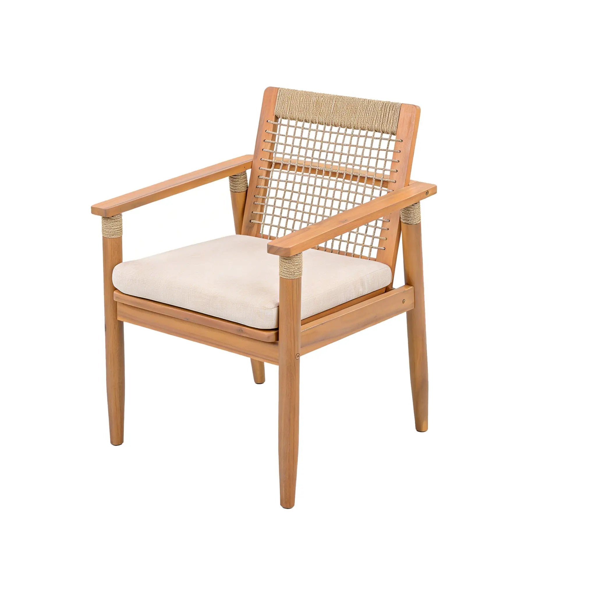 Outdoor Dining Chairs Set of 2 with Acacia Wood and Rope Design by HouseOfZazla