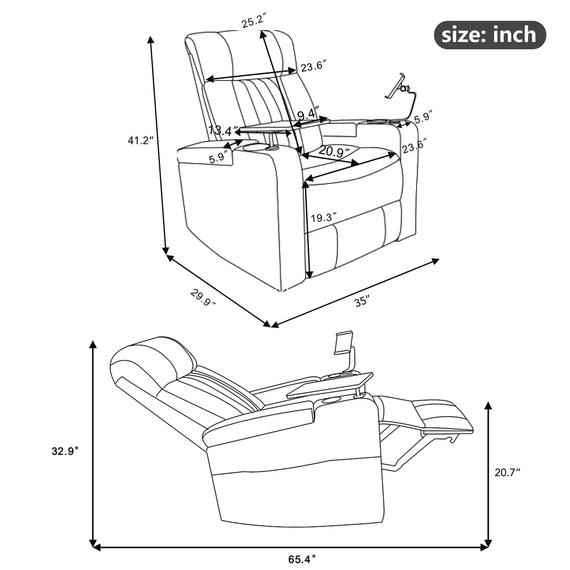 Premium Power Recliner & Storage Arms, Cupholders, Swivel Tray Table And Cell Phone Stand - Black by HouseOfZazla