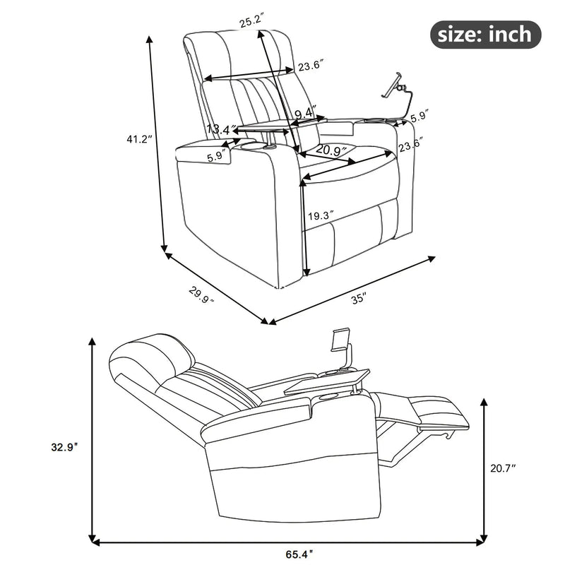 Power Recliner With Storage Arms, Cupholders, Swivel Tray Table And Cell Phone Stand - Brown by HouseOfZazla