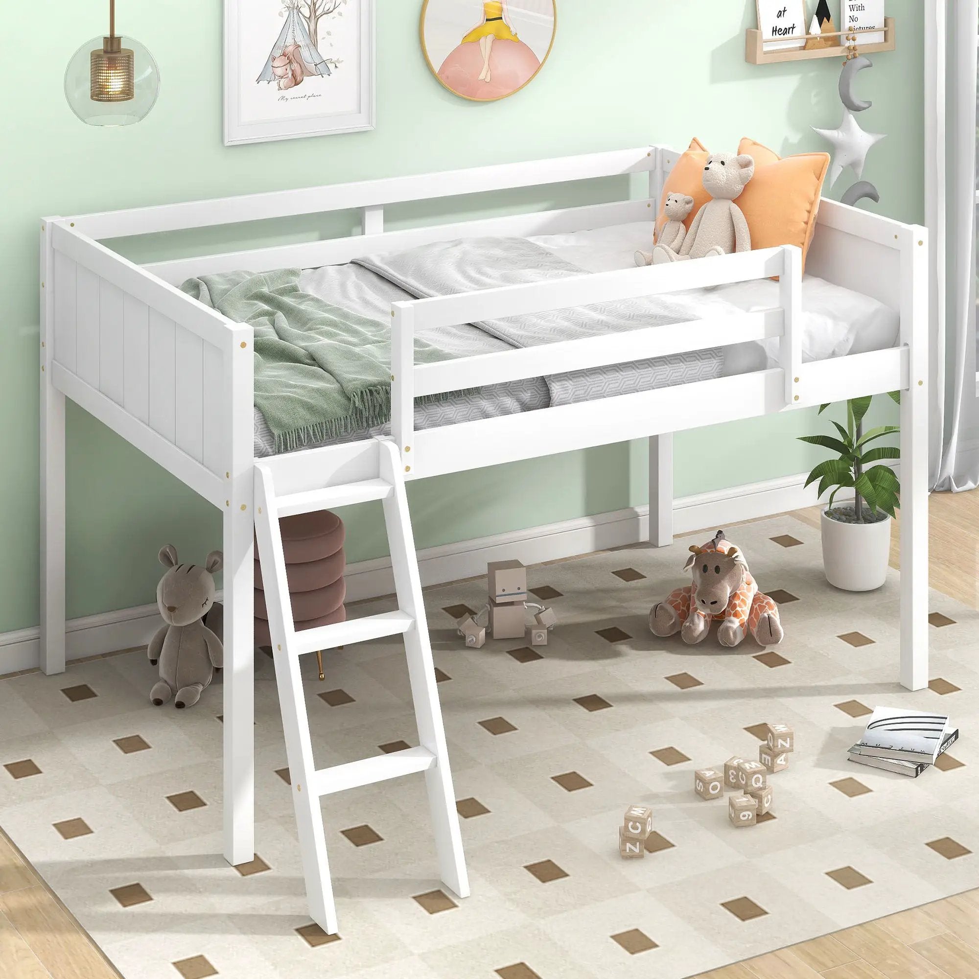 Low Loft Bed With Adjustable Ladder by Unique Piece Furniture