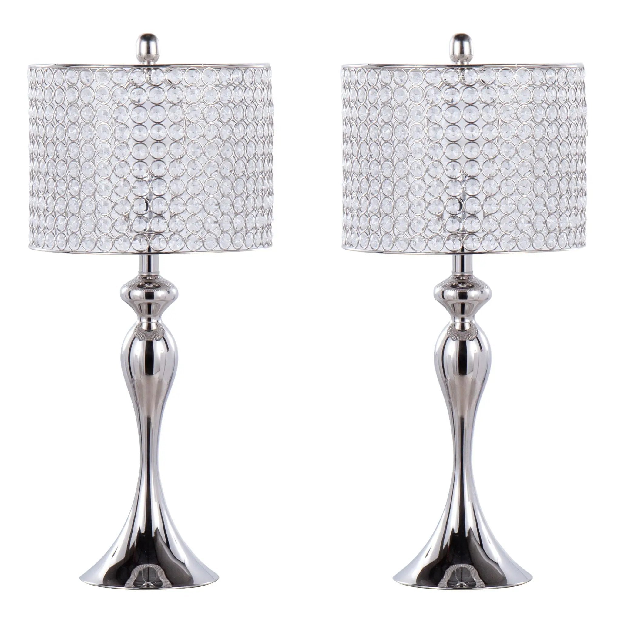 Ashland - Contemporary Table Lamp Round Clear Crystal Beads (Set of 2) - Polished Nickel by HouseOfZazla