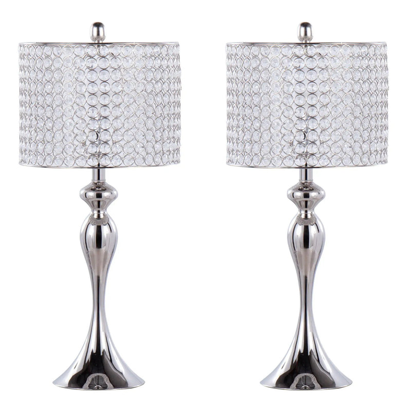 Ashland - Contemporary Table Lamp Round Clear Crystal Beads (Set of 2) - Polished Nickel by HouseOfZazla