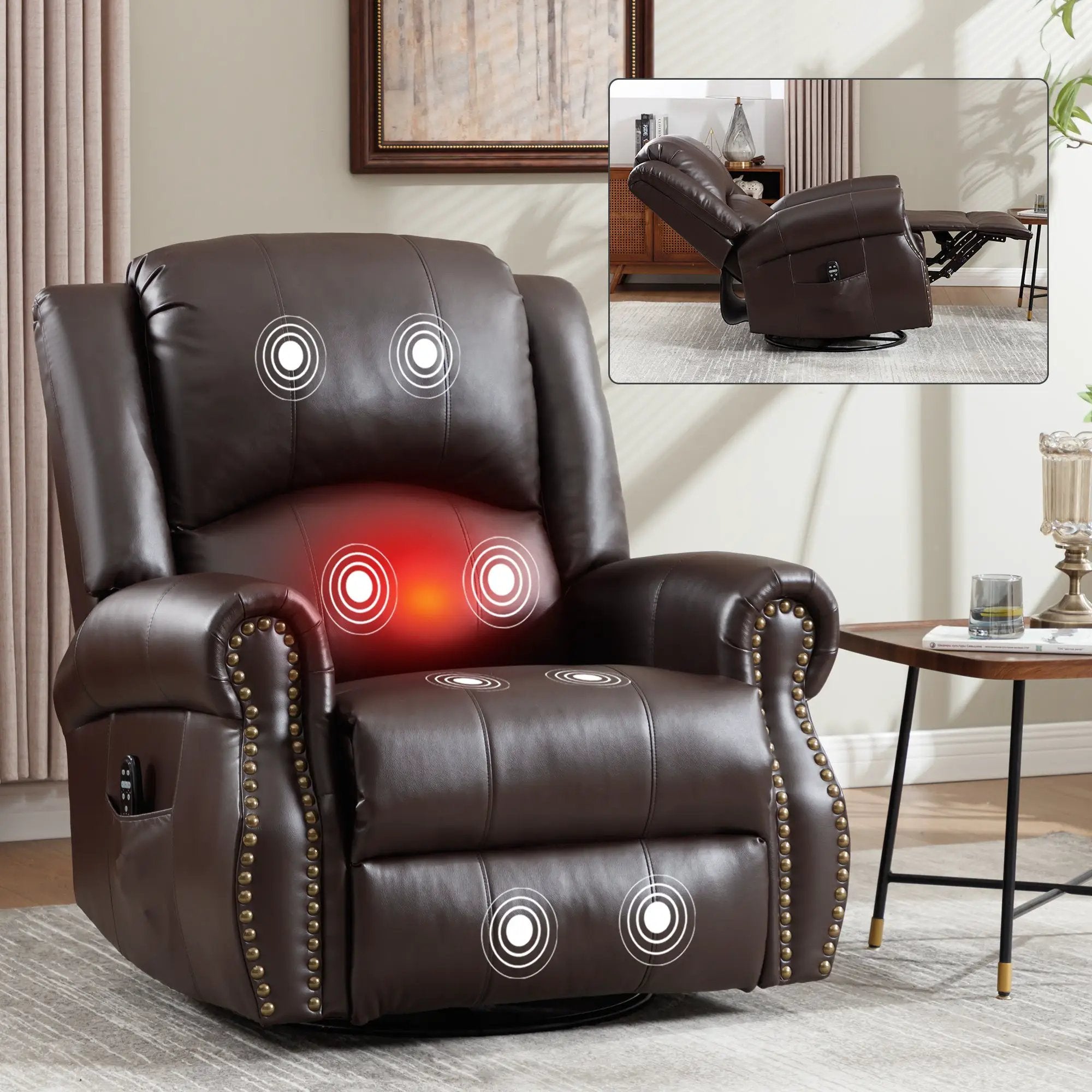 Heat Massage Manual Recliner Chair with Rocker and Swivel by HouseOfZazla