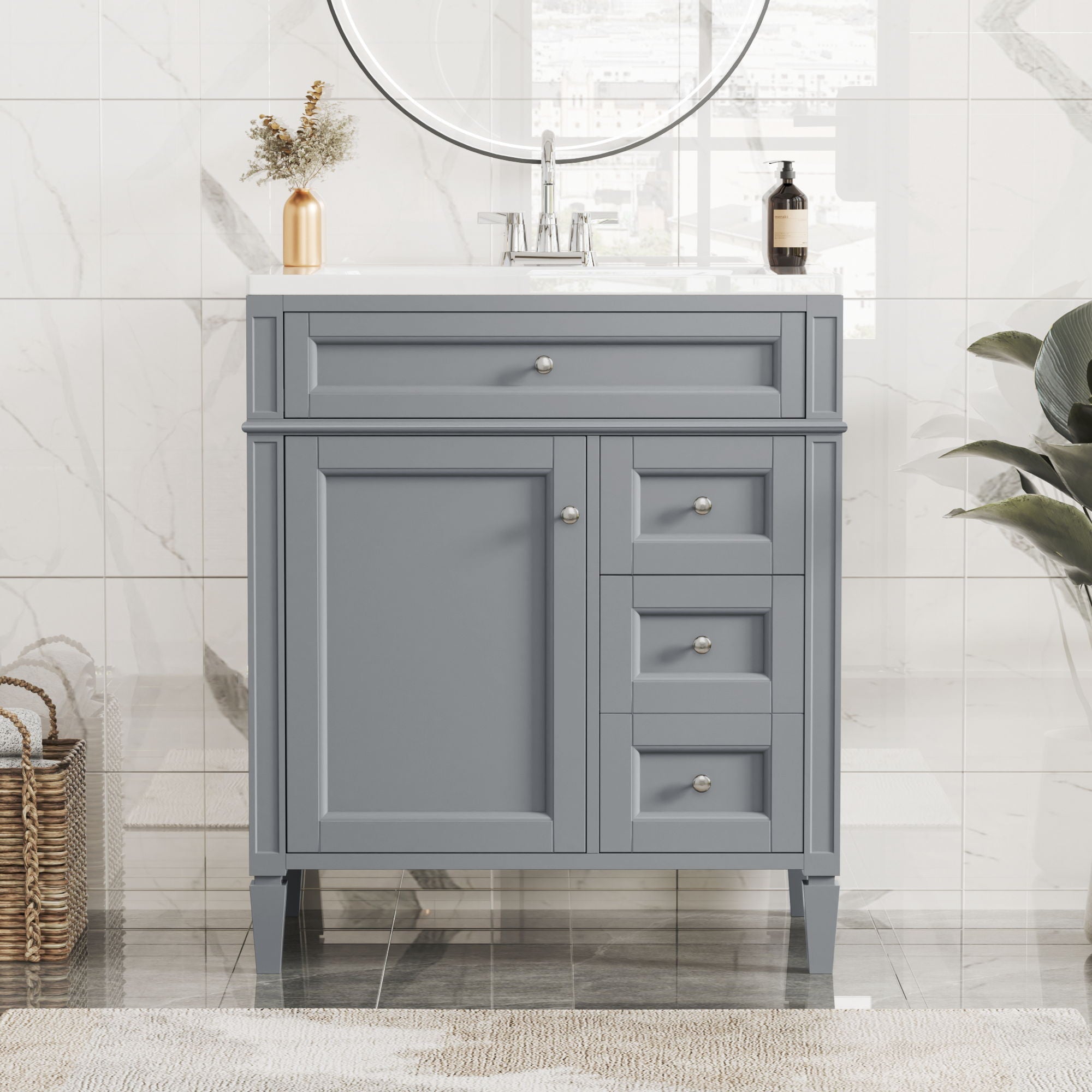 Bathroom Vanity With Top Sink, 2 Drawers & Tip Out Drawer by Unique Piece Furniture