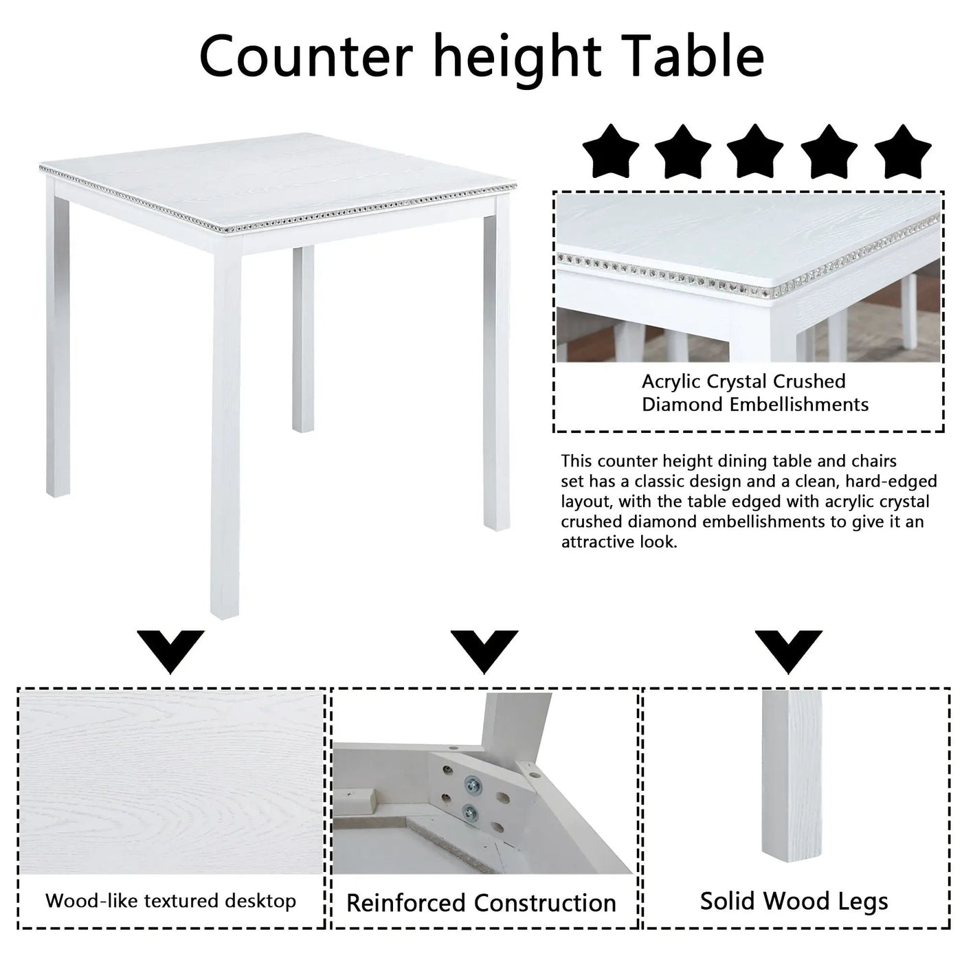 5 Piece Counter Height Table Set, Square Table And 4 Upholstered Chairs by Unique Piece Furniture