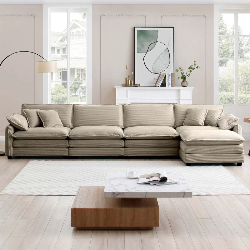 Modern Corduroy Upholstered 4-Seater Sofa with Footstool by HouseOfZazla