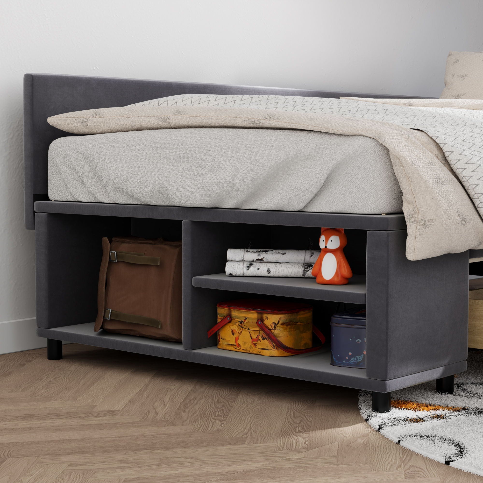 L Shaped Upholstered Platform Bed With Storage And Drawers by HouseOfZazla