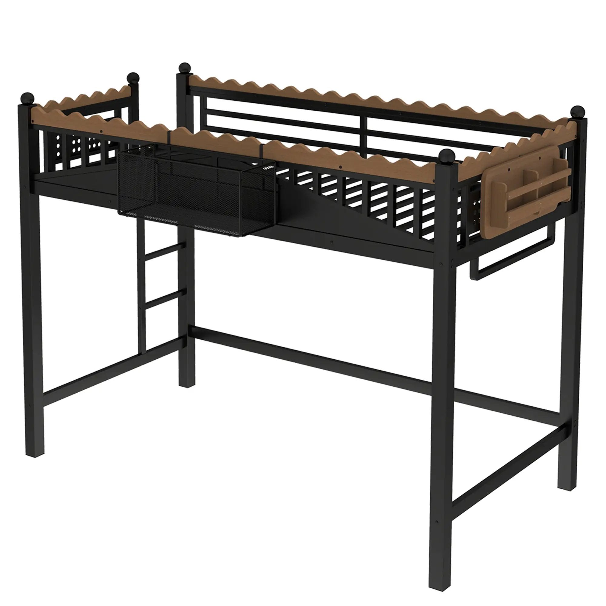 Twin XL Size Loft Bed with Ladders and Storage Shelves by HouseOfZazla
