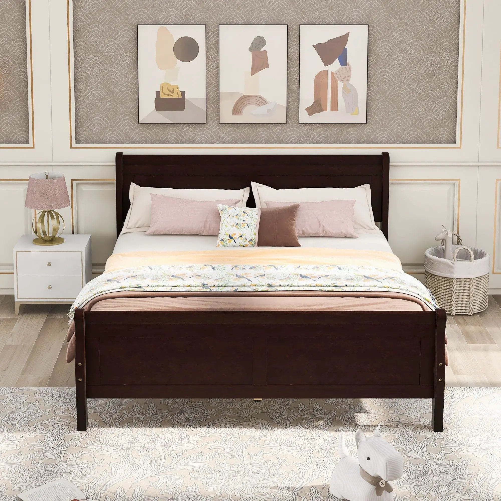 Platform Bed Frame Mattress Foundation Sleigh Bed With Headboard / Footboard / Wood Slat Suppor by HouseOfZazla