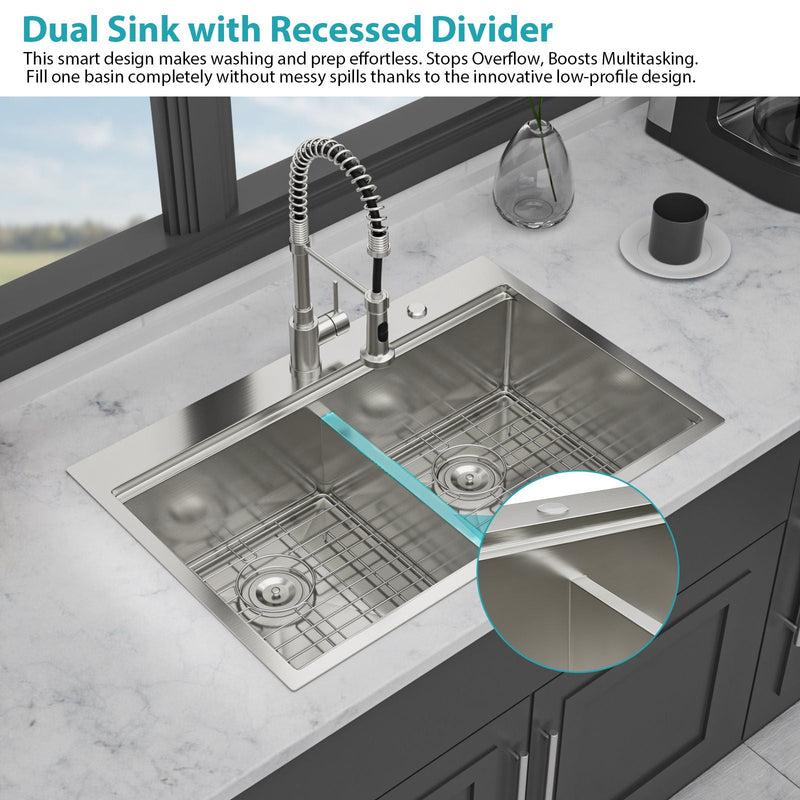 Topmount, Drop In Double Bowl Kitchen Sink by HouseOfZazla